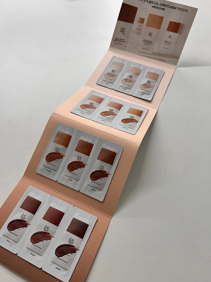 Beauty of Joseon Daily Tinted Fluid Sunscreen – Shade Sample Card (12 Shades)