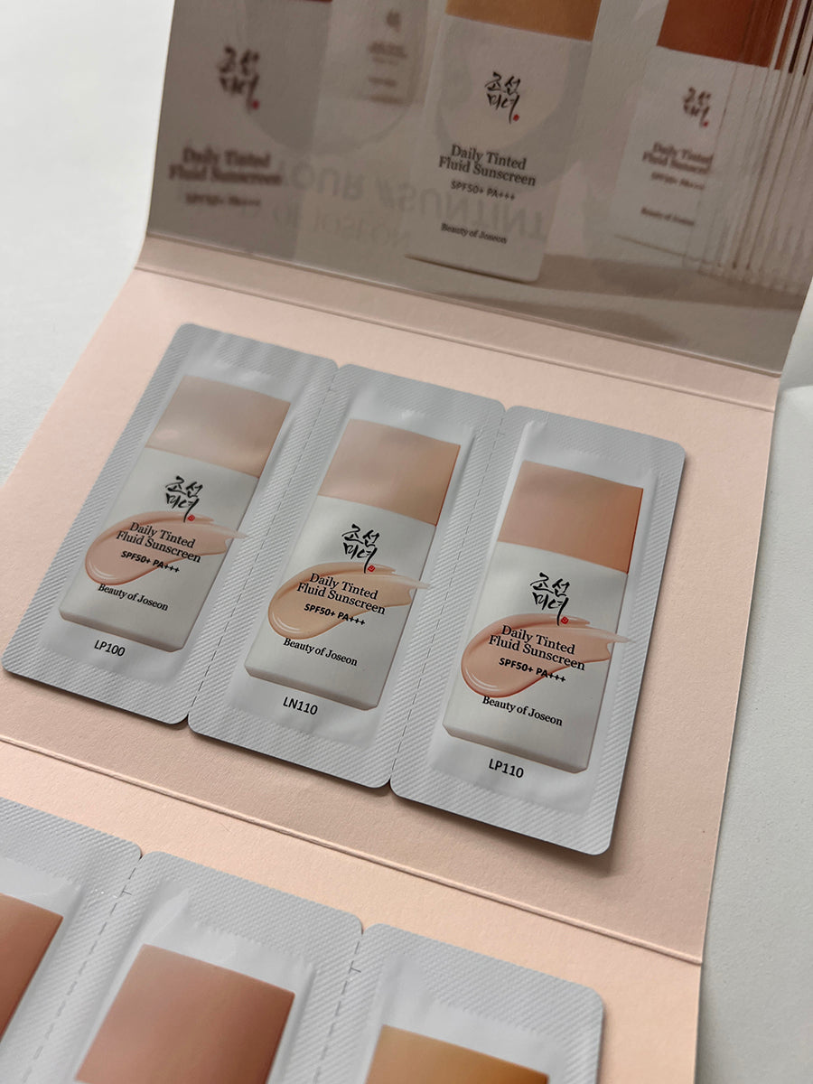 Beauty of Joseon Daily Tinted Fluid Sunscreen – Shade Sample Card (12 Shades)