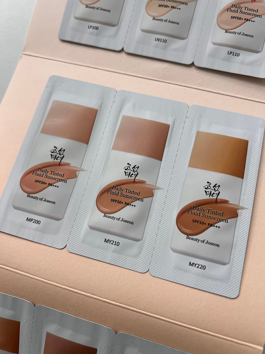 Beauty of Joseon Daily Tinted Fluid Sunscreen – Shade Sample Card (12 Shades)