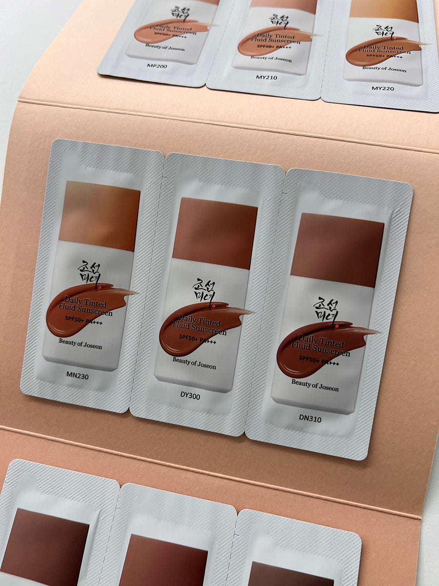 Beauty of Joseon Daily Tinted Fluid Sunscreen – Shade Sample Card (12 Shades)