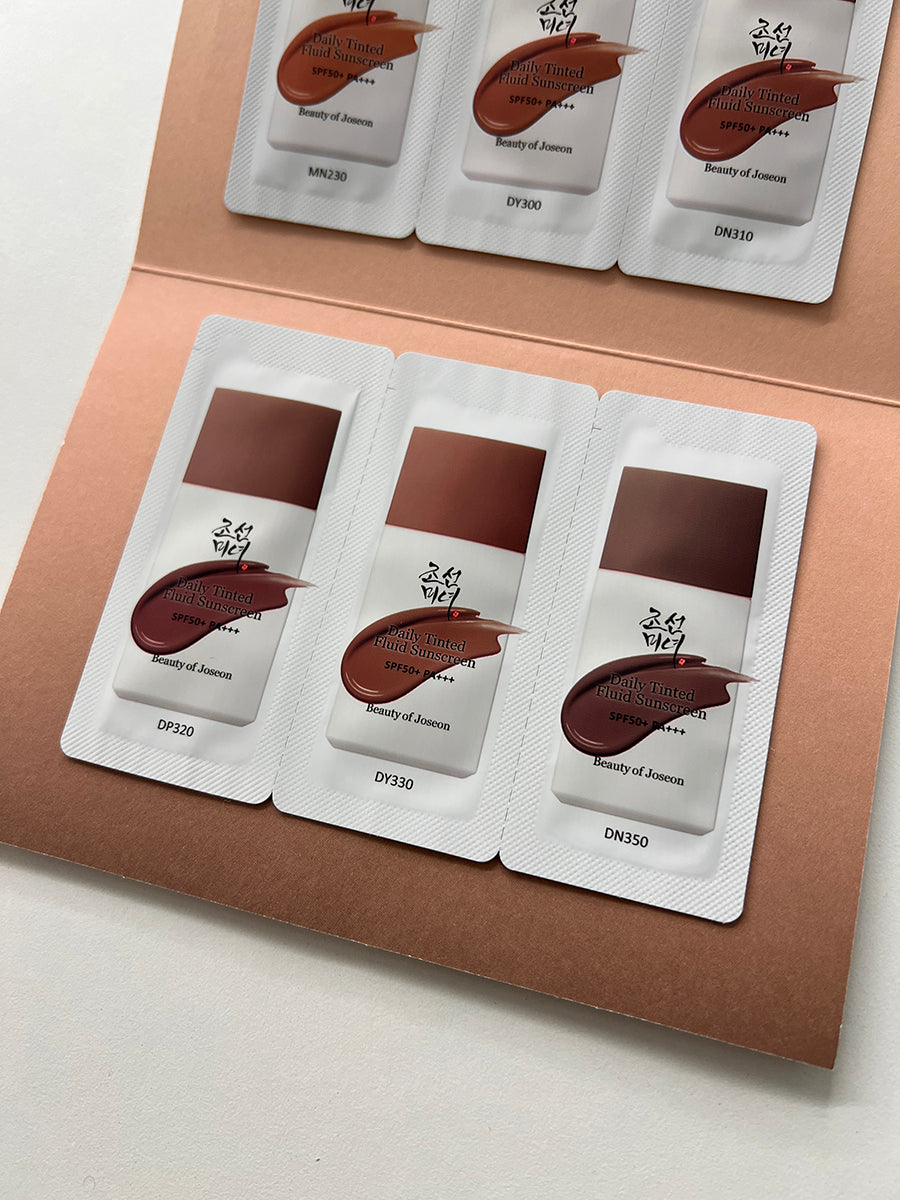 Beauty of Joseon Daily Tinted Fluid Sunscreen – Shade Sample Card (12 Shades)